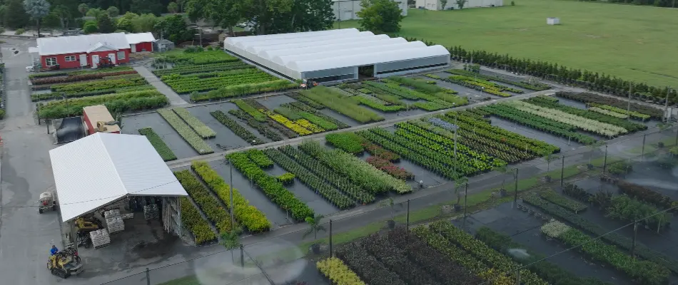 Aerial view of a landscape nursery in Miami, FL.